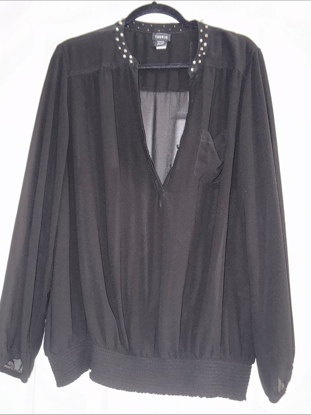 torrid Black Sheer V-Neck Blouse with Studded Collar